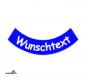 Preview: bestickter Aufnäher Bogen unten Wunschtext & Wunschgröße auf blauen Untergrundstoff