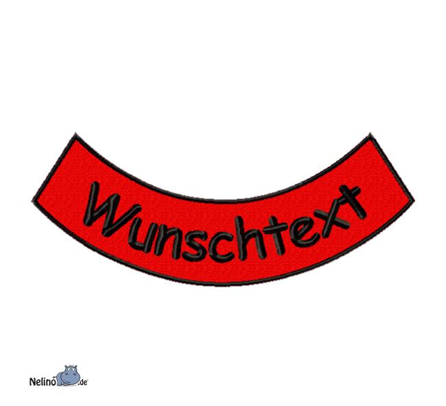 bestickter Aufnäher Bogen unten Wunschtext & Wunschgröße auf roten Untergrundstoff