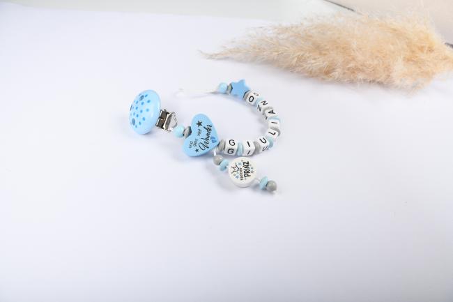 Schnullerkette mit Wendeherz  "Ein bisschen Mama...." & kleiner Prinz ♥
