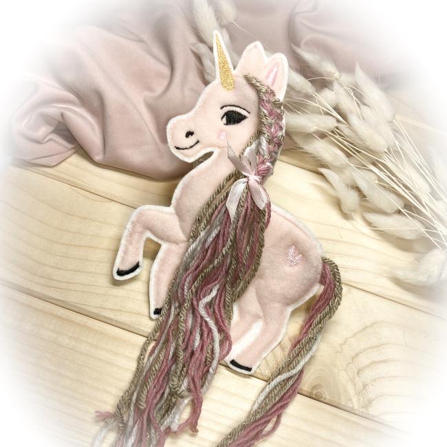 Einhorn Applikation  mit Wollmähne / Bügelbild süßes Einhorn rosa / Patch für DIY