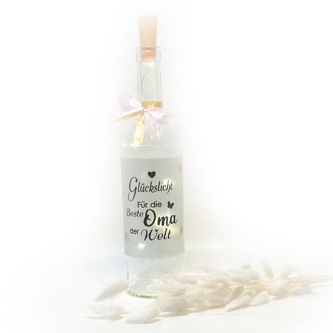 Flaschenlicht  " Glückslicht Für die Beste Oma "  LED Leuchtflasche
