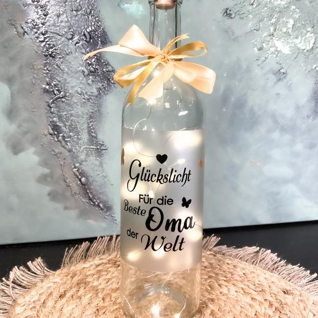 Flaschenlicht  " Glückslicht Für die Beste Oma "  LED Leuchtflasche