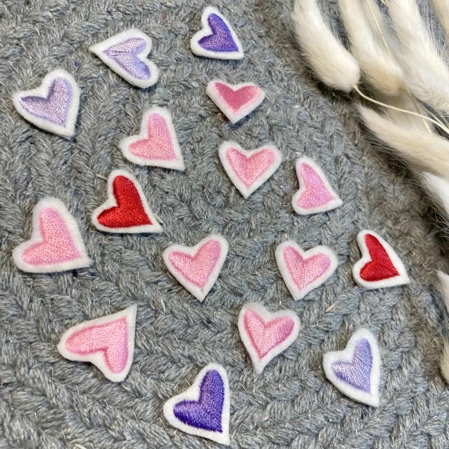 Mini Applikation gestickte Herzen 3er oder 5er Set  /  zum aufbügeln / Aufnäher  für DIY , Taschen, Schultüten, Kissen u.v.m.