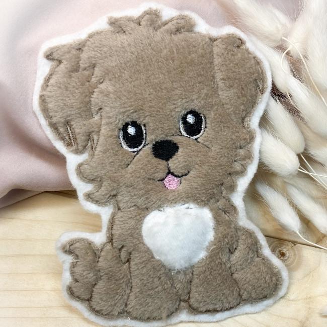 Hund Applikation / Bügelbild süßer Hund braun  / Aufnäher / Patch für DIY / 3D Effekt