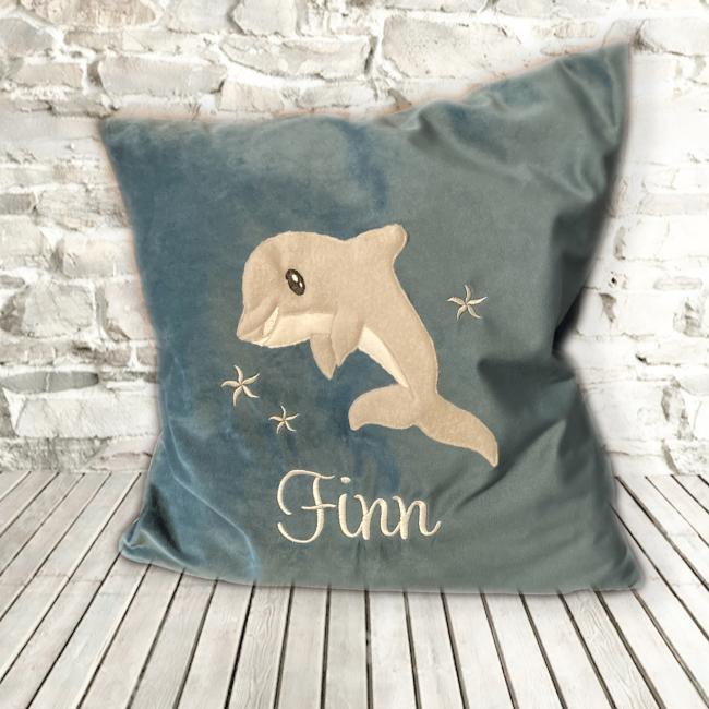 Kissen Delfin Applikation gestickt ♥ Süßer  Delfin und Name  ♥