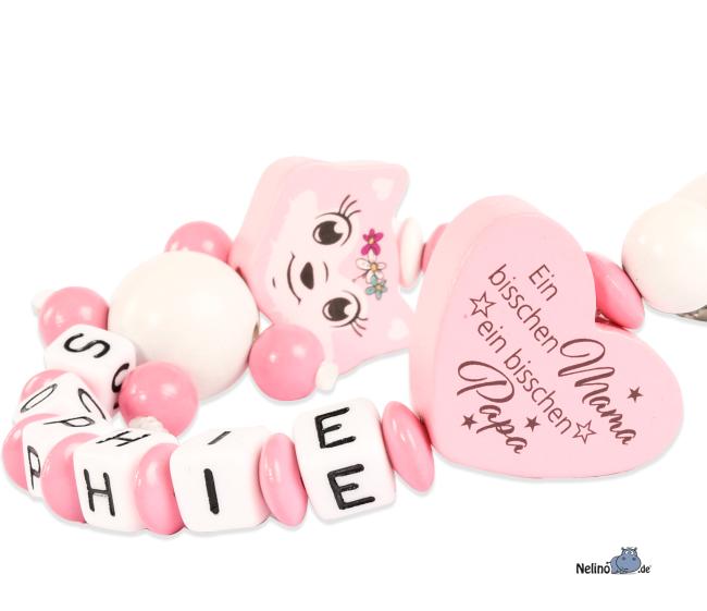 Schnullerkette Fuchsmädchen &  Wendeherz " Ein bisschen Mama...."