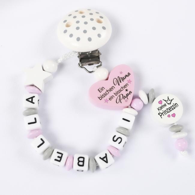 Schnullerkette kleine Prinzessin mit Wendeherz "Ein bisschen Mama...." ♥