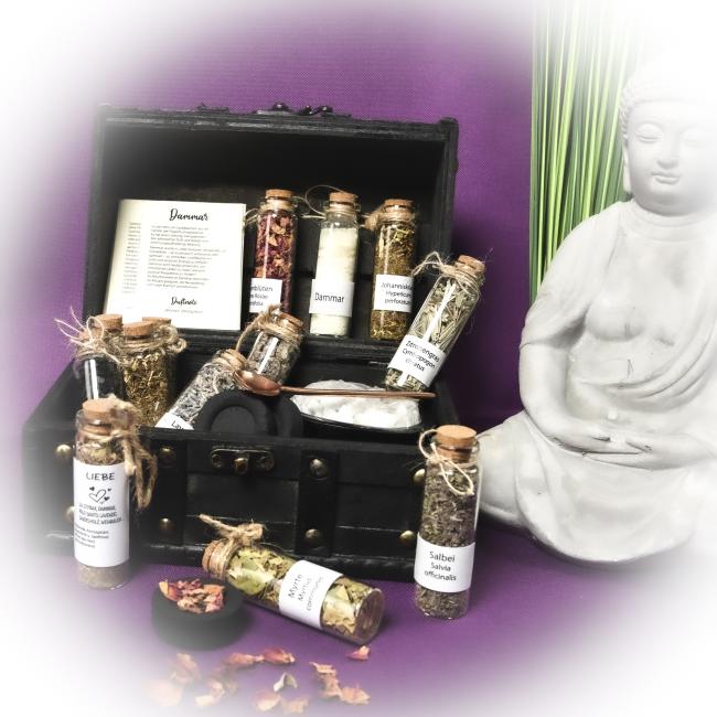Räucher-Set / Anfänger-Set / Räucherapotheke / Geschenk Schatztruhe Räucherwerk