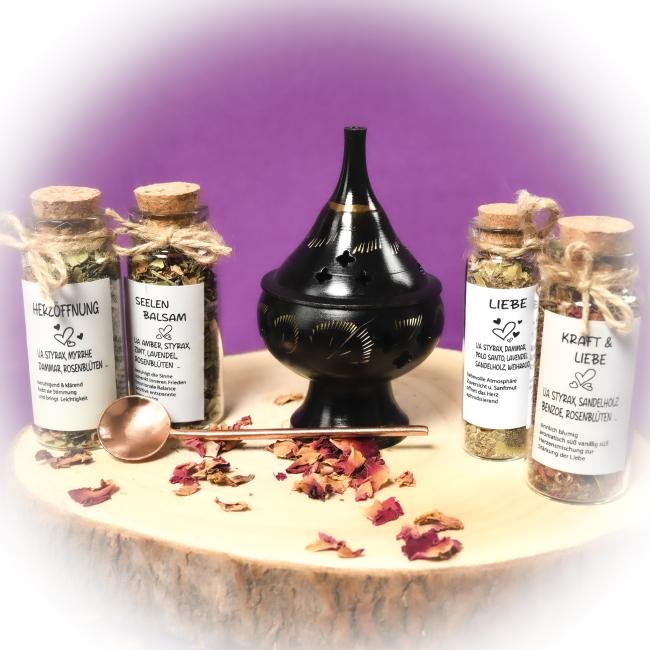 Räucher-Set  mit Räuchergefäß & Räuchermischungen Kräutermagie Räuchermagie