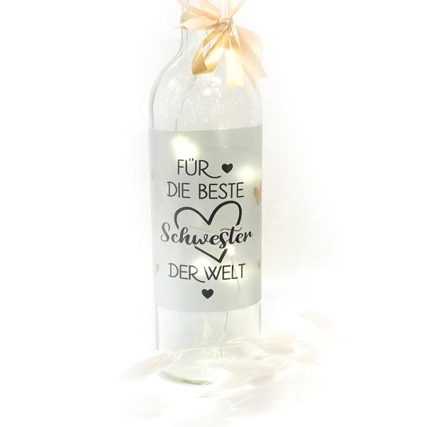 Flaschenlicht  "Für die Beste Schwester"  LED Leuchtflasche