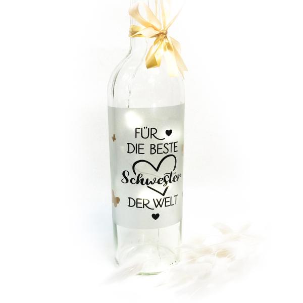 Flaschenlicht  "Für die Beste Schwester"  LED Leuchtflasche