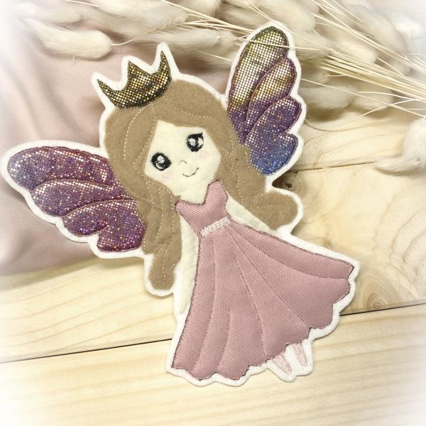 Fee  Feenprinzessin Applikation mit Glitzer / Bügelbild süße Prinzessin / Patch für DIY