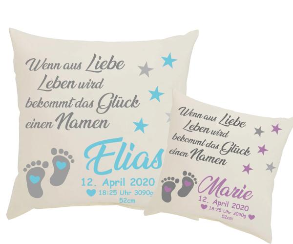 Kissenbezug " Wenn aus Liebe....." mit Name & Geburtsdaten