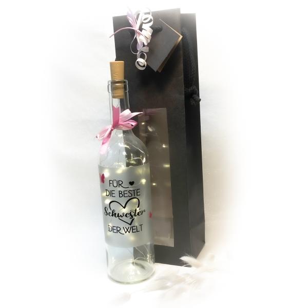 Flaschenlicht  "Für die Beste Schwester"  LED Leuchtflasche