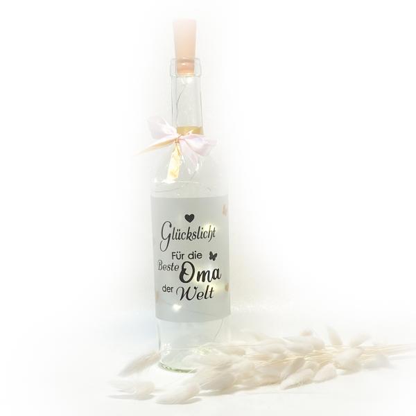 Flaschenlicht  " Glückslicht Für die Beste Oma "  LED Leuchtflasche