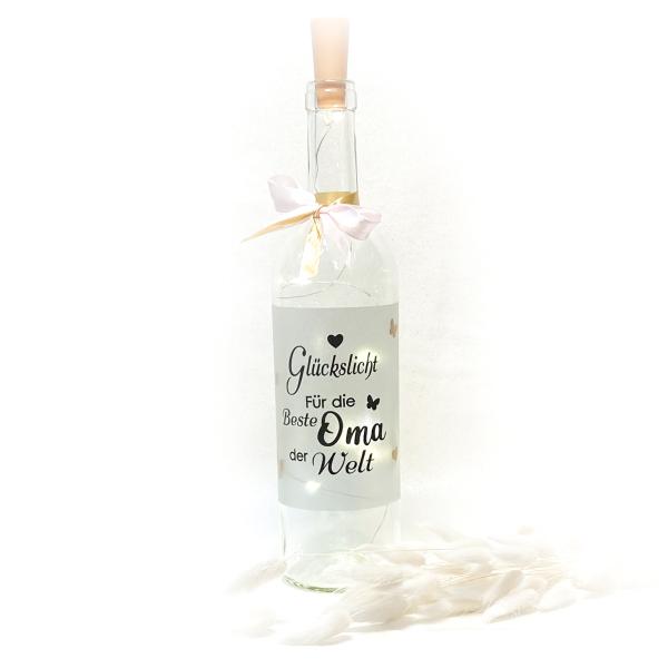 Flaschenlicht  " Glückslicht Für die Beste Oma "  LED Leuchtflasche