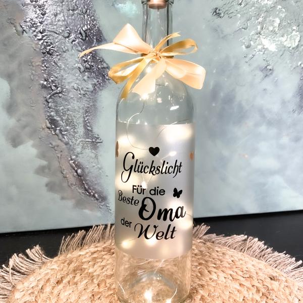 Flaschenlicht  " Glückslicht Für die Beste Oma "  LED Leuchtflasche