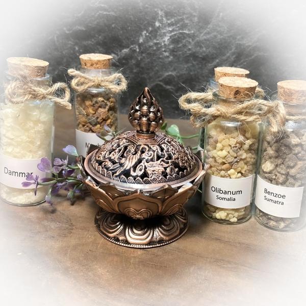 Räucherset Weihrauch Harze inkl. Räuchergefäß & Räucherlöffel  / Weihrauch Raunächte Räucherwerk Ritual Räucherharze