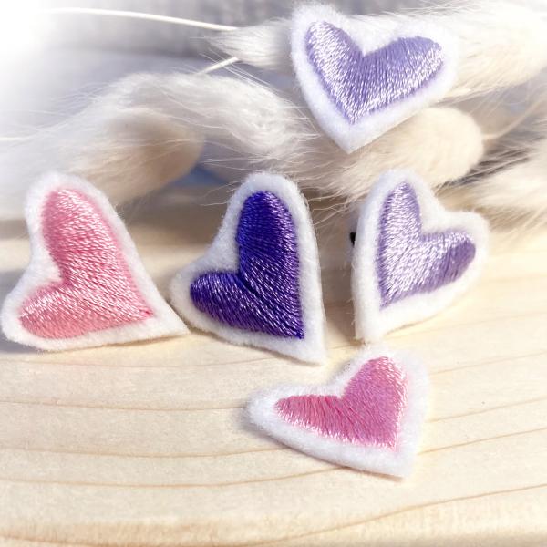 Mini Applikation gestickte Herzen 3er oder 5er Set  /  zum aufbügeln / Aufnäher  für DIY , Taschen, Schultüten, Kissen u.v.m.