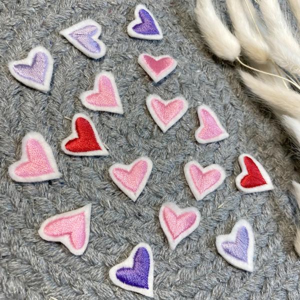 Mini Applikation gestickte Herzen 3er oder 5er Set  /  zum aufbügeln / Aufnäher  für DIY , Taschen, Schultüten, Kissen u.v.m.