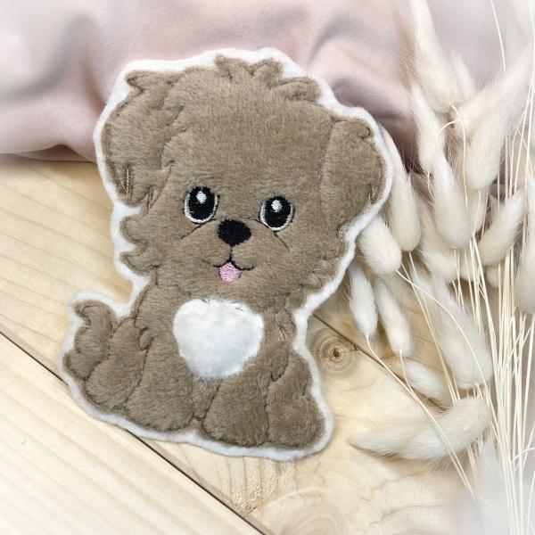 Hund Applikation / Bügelbild süßer Hund braun  / Aufnäher / Patch für DIY / 3D Effekt
