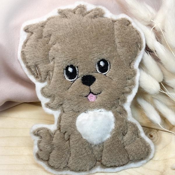 Hund Applikation / Bügelbild süßer Hund braun  / Aufnäher / Patch für DIY / 3D Effekt