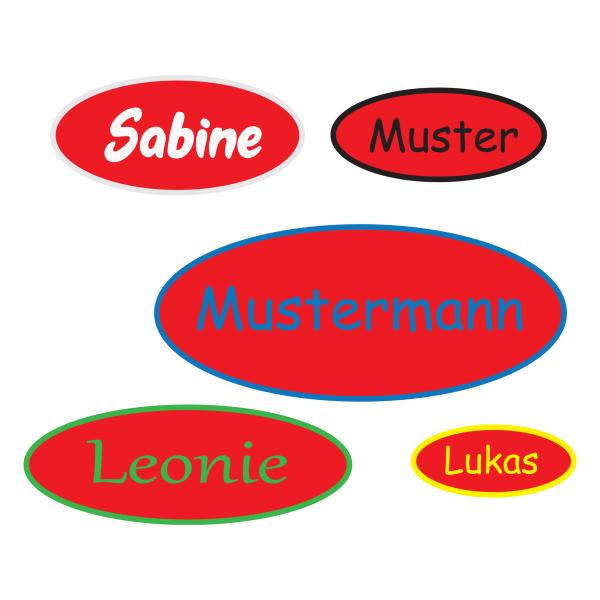 bestickter Aufnäher Oval Wunschtext & Wunschgröße auf roten Untergrundstoff