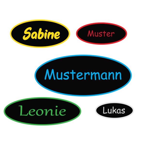 bestickter Aufnäher Oval Wunschtext & Wunschgröße auf schwarzen Untergrundstoff