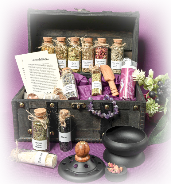 Räucher-Set  groß / Räucherapotheke / Räuchermagie / Geschenk Schatztruhe Räucherwerk inkl. Kraftarmband/Edelsteinarmband