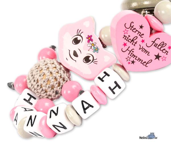 Schnullerkette Fuchsmädchen &  Wendeherz " Sterne fallen nicht vom Himmel"