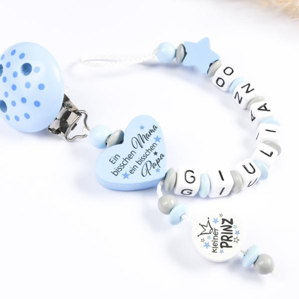 Schnullerkette mit Wendeherz  "Ein bisschen Mama...." & kleiner Prinz ♥