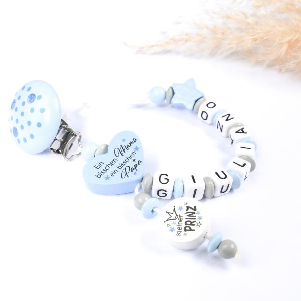 Schnullerkette mit Wendeherz  "Ein bisschen Mama...." & kleiner Prinz ♥