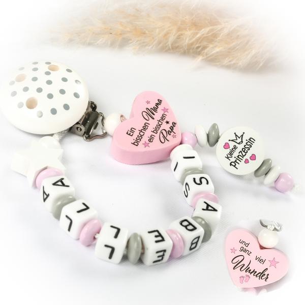 Schnullerkette kleine Prinzessin mit Wendeherz "Ein bisschen Mama...." ♥