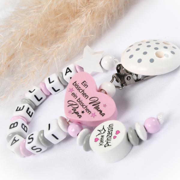 Schnullerkette kleine Prinzessin mit Wendeherz "Ein bisschen Mama...." ♥