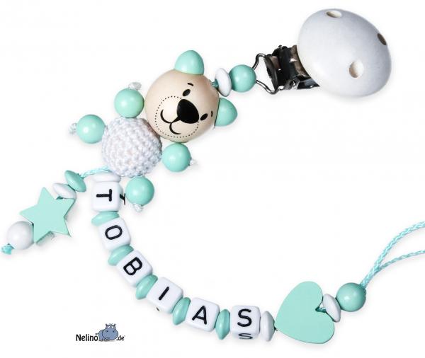 Schnullerkette  mit 3D Bär , Stern & Herzchen