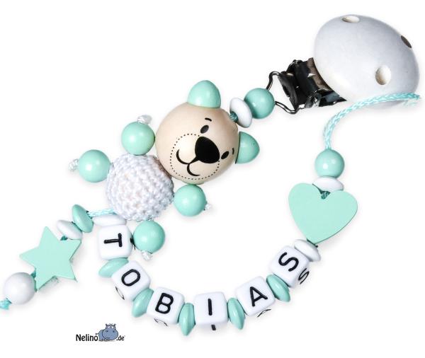 Schnullerkette  mit 3D Bär , Stern & Herzchen