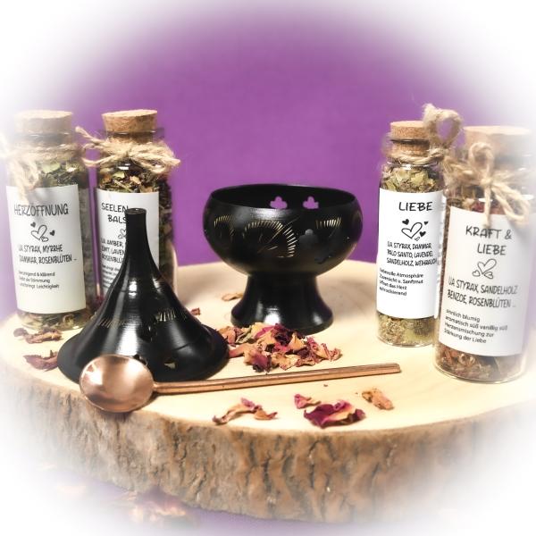 Räucher-Set  mit Räuchergefäß & Räuchermischungen Kräutermagie Räuchermagie