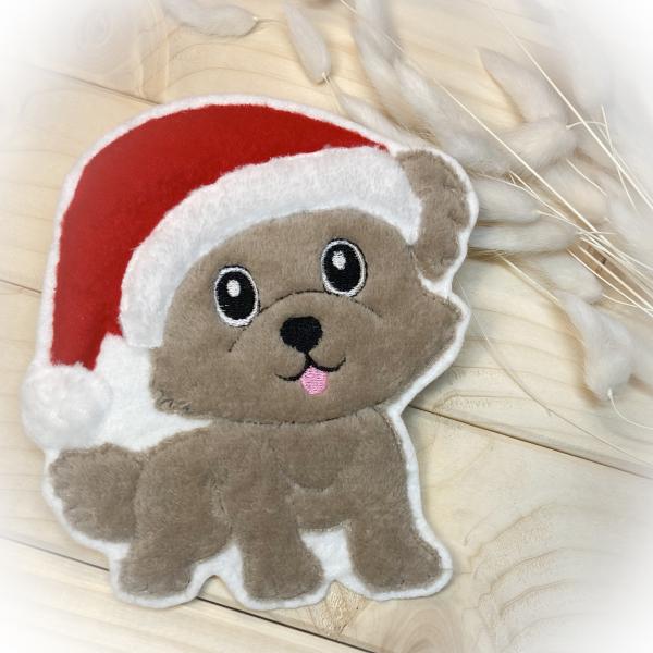 Hund Applikation Set mit Weihnachtsmütze & Schriftzug / Patch für DIY / 3D Effekt
