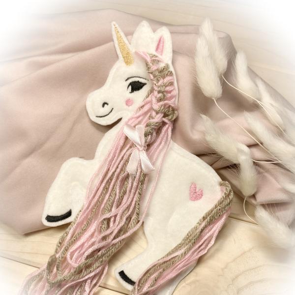 Einhorn Applikation  mit Wollmähne / Bügelbild süßes Einhorn / Patch für DIY