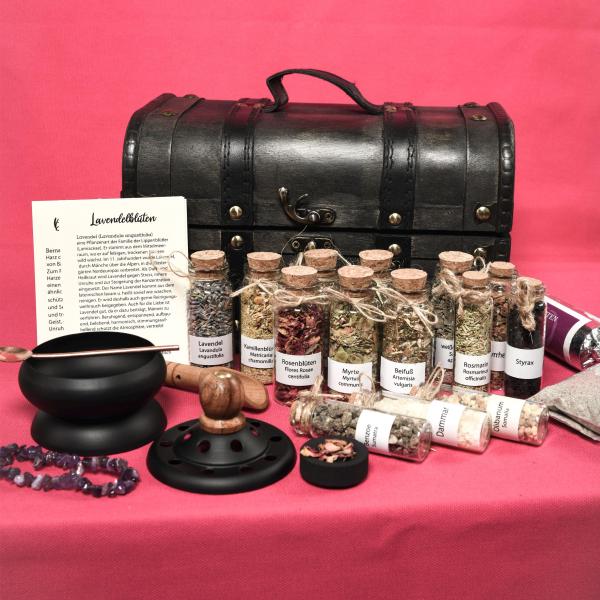Räucher-Set  groß / Räucherapotheke / Räuchermagie / Geschenk Schatztruhe Räucherwerk inkl. Kraftarmband/Edelsteinarmband