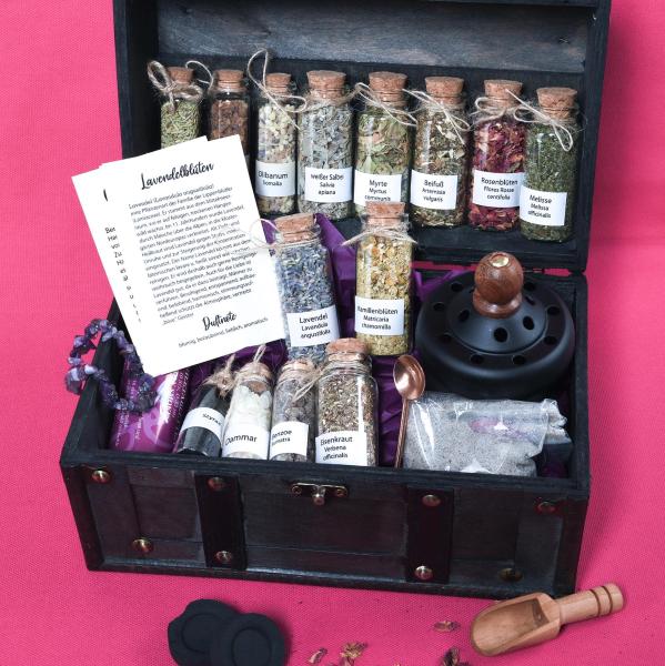 Räucher-Set  groß / Räucherapotheke / Räuchermagie / Geschenk Schatztruhe Räucherwerk inkl. Kraftarmband/Edelsteinarmband