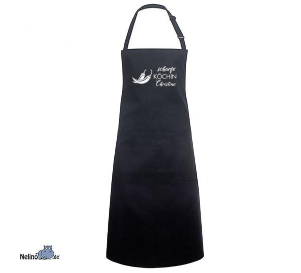 hochwertige Latzschürze "scharfe Köchin"  mit Wunschname