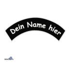 bestickter Aufnäher Bogen oben Wunschtext & Wunschgröße auf schwarzen Untergrundstoff