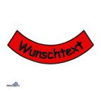 bestickter Aufnäher Bogen unten Wunschtext & Wunschgröße auf roten Untergrundstoff
