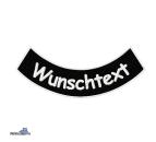 bestickter Aufnäher Bogen unten Wunschtext & Wunschgröße auf schwarzen Untergrundstoff