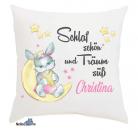 Kissen Hase auf Mond "Schlaf schön " mit Name