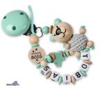 Schnullerkette mini Boss mit 3D Bär und Stern als Seitenableger