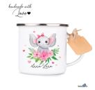 Emailletasse Elefantenmädchen mit Name,  Tassengeschenk