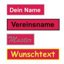 bestickter Aufnäher  Wunschtext & Wunschgröße auf roten Untergrundstoff